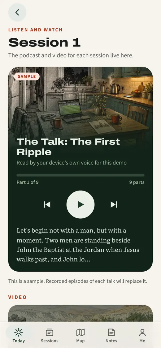 Listen and watch: a screen from the app.